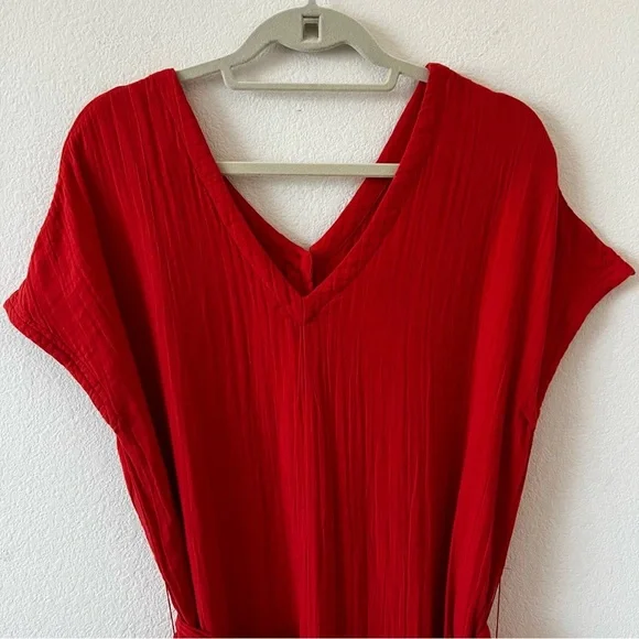 Pact Coastal Double Gauze Belted Jumpsuit Organic Cotton Red XS NWOT - Picture 5 of 16